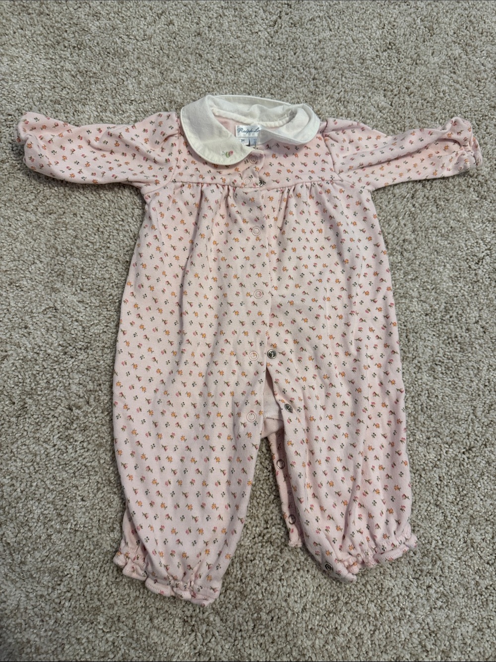 Ralph Lauren Pink Floral One-Piece with White Peter Pan Collar